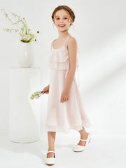 Jolie Robe de Demoiselle d'Honneur Junior avec Volants à Deux Couches Pétale Rose