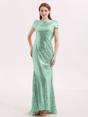 Paillettes Dentelle Robe Demoiselle d'honneur avec Mancheron Vert Menthe Grande Taille