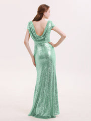 Paillettes Dentelle Robe Demoiselle d'honneur avec Mancheron Vert Menthe Grande Taille