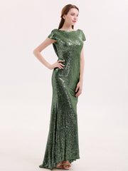 Paillettes Dentelle Robe Demoiselle d'honneur avec Mancheron Olive Verte Grande Taille