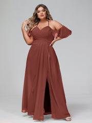 Robe Empire à Bretelles Spaghetti à Manches Volants-Bordés terracotta Grande Taille