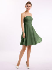 Robe Demoiselle d'honneur Sans Bretelles Mousseline Longueur de Genou Olive Verte Grande Taille