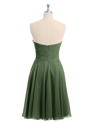 Robe Demoiselle d'honneur Sans Bretelles Mousseline Longueur de Genou Olive Verte Grande Taille