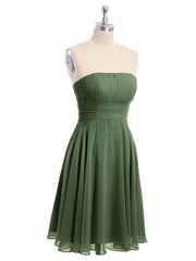 Robe Demoiselle d'honneur Sans Bretelles Mousseline Longueur de Genou Olive Verte Grande Taille