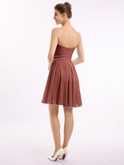 Robe Demoiselle d'honneur Sans Bretelles Mousseline Longueur de Genou terracotta