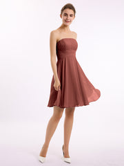 Robe Demoiselle d'honneur Sans Bretelles Mousseline Longueur de Genou terracotta