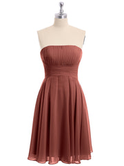 Robe Demoiselle d'honneur Sans Bretelles Mousseline Longueur de Genou terracotta