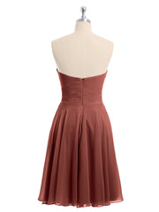 Robe Demoiselle d'honneur Sans Bretelles Mousseline Longueur de Genou terracotta Grande Taille