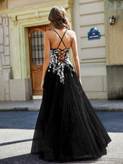 Maxi Robe Appliquée en Dentelle à Col en Cœur Noir Grande Taille