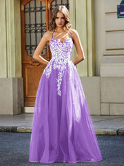 Maxi Robe Appliquée en Dentelle à Col en Cœur Lilas Grande Taille