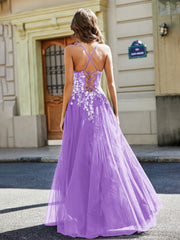 Maxi Robe Appliquée en Dentelle à Col en Cœur Lilas