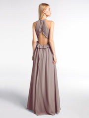Robe Longue Maxi en Mousseline Décolleté en Trou de Serrure de Dos Ouvert Dusk