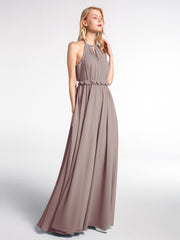 Robe Longue Maxi en Mousseline Décolleté en Trou de Serrure de Dos Ouvert Dusk