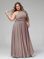 Robe Longue Maxi en Mousseline Décolleté en Trou de Serrure de Dos Ouvert Dusk Grande Taille