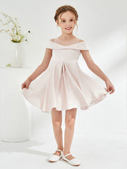Robe de Fille à Col en Scoop et Hors de l'Épaule Longueur aux Genoux Pétale Rose