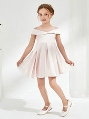 Robe de Fille à Col en Scoop et Hors de l'Épaule Longueur aux Genoux Pétale Rose
