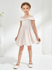 Robe de Fille à Col en Scoop et Hors de l'Épaule Longueur aux Genoux Pétale Rose