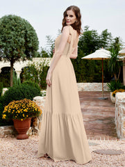 Robe Longueur au Sol en Mousseline à Encolure Carrée Champagne Grande Taille