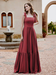Robe Longueur au Sol en Mousseline à Encolure Carrée Cannelle Rose Grande Taille
