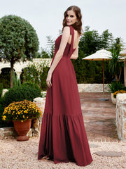 Robe Longueur au Sol en Mousseline à Encolure Carrée Cannelle Rose Grande Taille