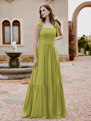 Robe Longueur au Sol en Mousseline à Encolure Carrée Trèfle
