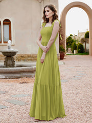 Robe Longueur au Sol en Mousseline à Encolure Carrée Trèfle Grande Taille