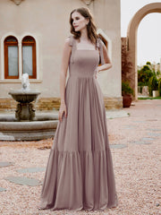 Robe Longueur au Sol en Mousseline à Encolure Carrée Crépuscule Grande Taille