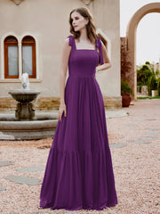 Robe Longueur au Sol en Mousseline à Encolure Carrée Raisin Grande Taille