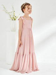 Robes de Demoiselle d'Honneur Junior à A-ligne avec Volants et Nœud Rose Poudré