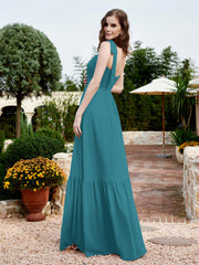 Robe Longueur au Sol en Mousseline à Encolure Carrée Jade Grande Taille