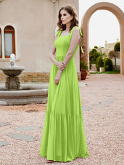 Robe Longueur au Sol en Mousseline à Encolure Carrée Vert Citron Grande Taille