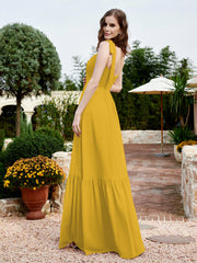Robe Longueur au Sol en Mousseline à Encolure Carrée Souci
