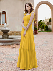 Robe Longueur au Sol en Mousseline à Encolure Carrée Souci Grande Taille