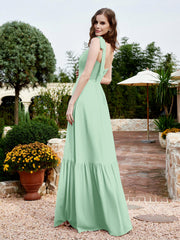 Robe Longueur au Sol en Mousseline à Encolure Carrée Vert Menthe Grande Taille