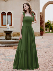 Robe Longueur au Sol en Mousseline à Encolure Carrée Mousse Grande Taille