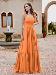 Robe Longueur au Sol en Mousseline à Encolure Carrée Orange Grande Taille