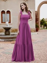 Robe Longueur au Sol en Mousseline à Encolure Carrée Orchidee Grande Taille