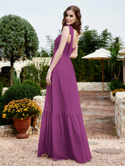 Robe Longueur au Sol en Mousseline à Encolure Carrée Orchidee