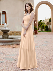 Robe Longueur au Sol en Mousseline à Encolure Carrée Pêche Grande Taille