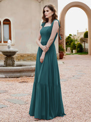 Robe Longueur au Sol en Mousseline à Encolure Carrée Paon Grande Taille