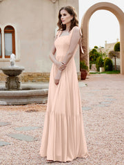 Robe Longueur au Sol en Mousseline à Encolure Carrée Rose Perle Grande Taille