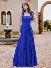 Robe Longueur au Sol en Mousseline à Encolure Carrée Bleu Royale Grande Taille
