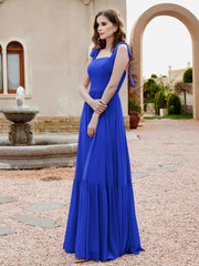 Robe Longueur au Sol en Mousseline à Encolure Carrée Bleu Royale Grande Taille