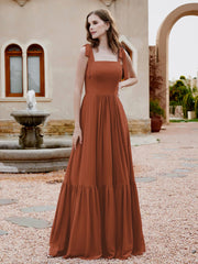 Robe Longueur au Sol en Mousseline à Encolure Carrée Rouille Grande Taille