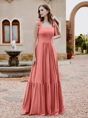 Robe Longueur au Sol en Mousseline à Encolure Carrée Sunset Grande Taille