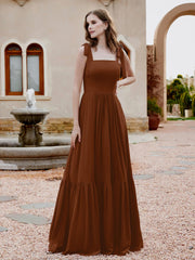 Robe Longueur au Sol en Mousseline à Encolure Carrée Terracotta Grande Taille