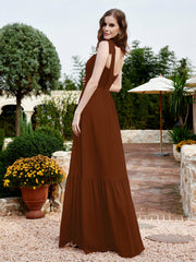 Robe Longueur au Sol en Mousseline à Encolure Carrée Terracotta Grande Taille