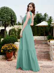 Robe Longueur au Sol en Mousseline à Encolure Carrée Turquoise Grande Taille