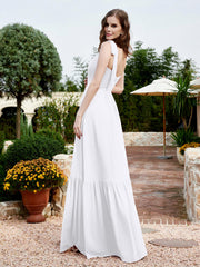 Robe Longueur au Sol en Mousseline à Encolure Carrée Blanc