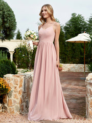 Robe en Mousseline à Bretelles Spaghetti et Col en V avec Fente Rose Poudré Grande Taille